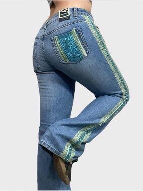 Blue Embroidered Side-Stripe Womens Jeans - Unbranded